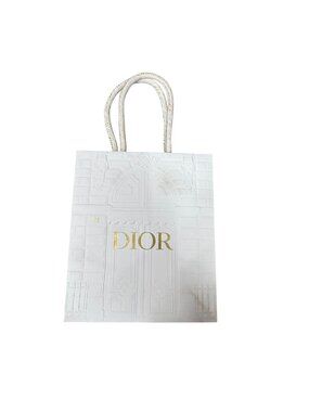 Christian Dior Gold Logo Embossed White Boutique Gift Bag Rope Handles 5.25” X 6